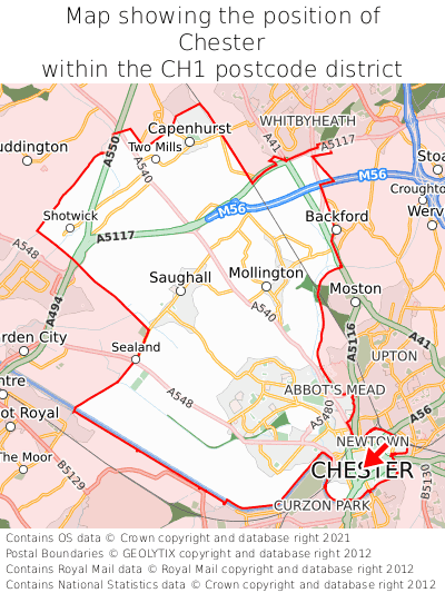 Map showing location of Chester within CH1