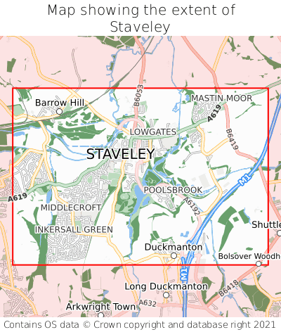 Map showing extent of Staveley as bounding box