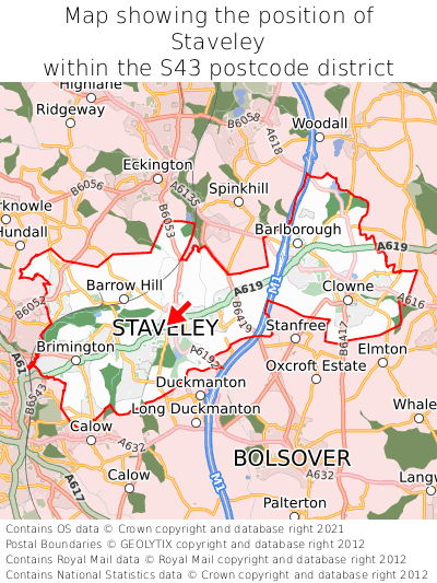 Map showing location of Staveley within S43
