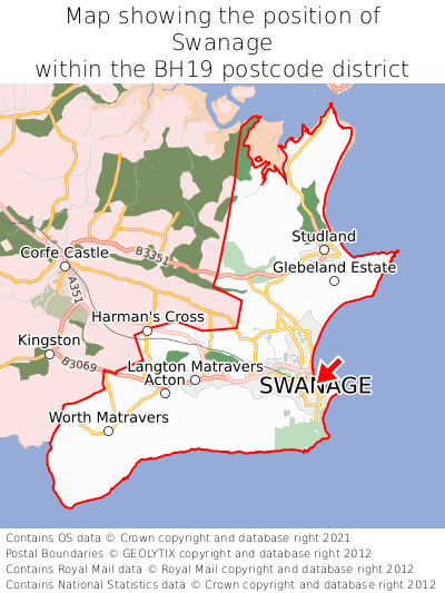 Map showing location of Swanage within BH19