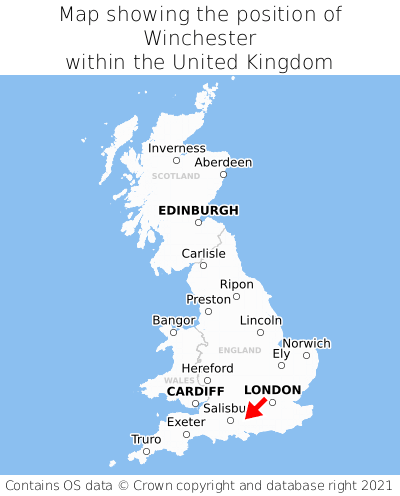 Map showing location of Winchester within the UK