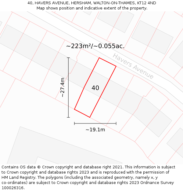 40, HAVERS AVENUE, HERSHAM, WALTON-ON-THAMES, KT12 4ND: Plot and title map