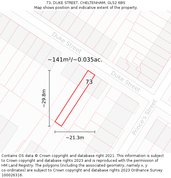 73, DUKE STREET, CHELTENHAM, GL52 6BS: Plot and title map