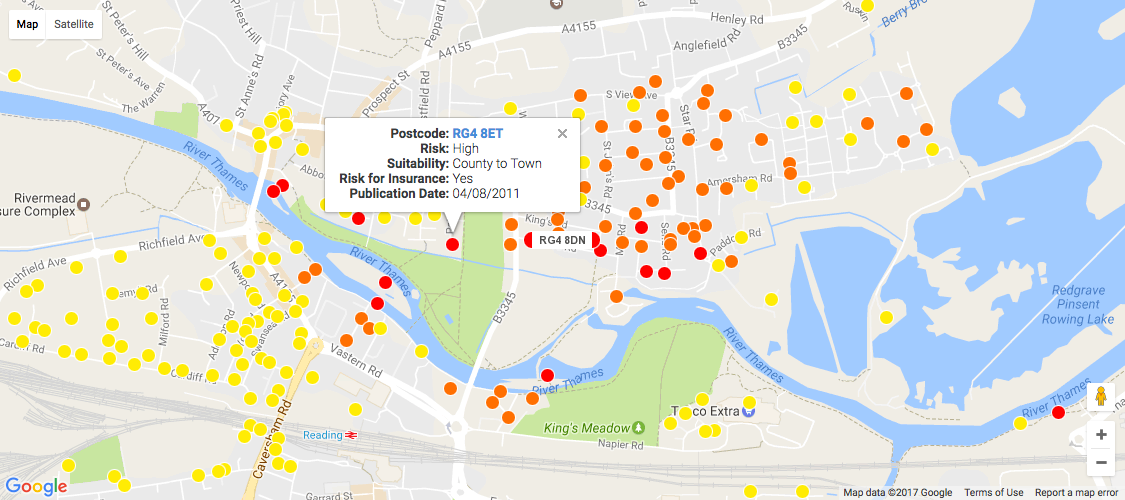 Screenshot: Flood Map by Postcode