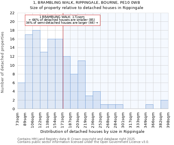 1, BRAMBLING WALK, RIPPINGALE, BOURNE, PE10 0WB: Size of property relative to detached houses houses in Rippingale