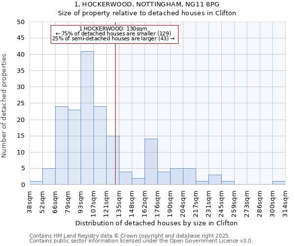 1, HOCKERWOOD, NOTTINGHAM, NG11 8PG: Size of property relative to detached houses houses in Clifton