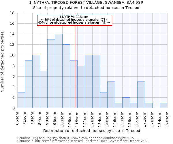 1, NYTHFA, TIRCOED FOREST VILLAGE, SWANSEA, SA4 9SP: Size of property relative to detached houses houses in Tircoed