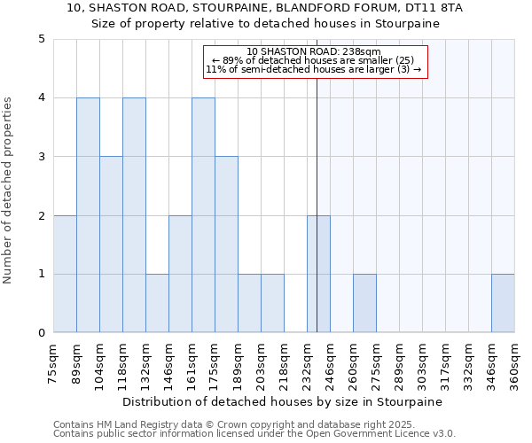 10, SHASTON ROAD, STOURPAINE, BLANDFORD FORUM, DT11 8TA: Size of property relative to detached houses houses in Stourpaine