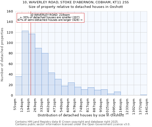 10, WAVERLEY ROAD, STOKE D'ABERNON, COBHAM, KT11 2SS: Size of property relative to detached houses houses in Oxshott