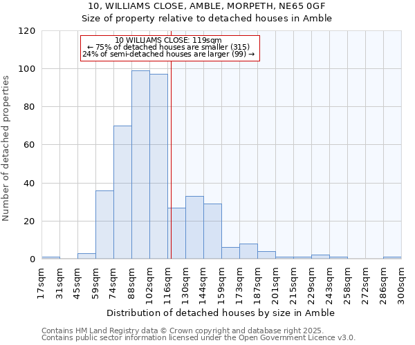 10, WILLIAMS CLOSE, AMBLE, MORPETH, NE65 0GF: Size of property relative to detached houses houses in Amble