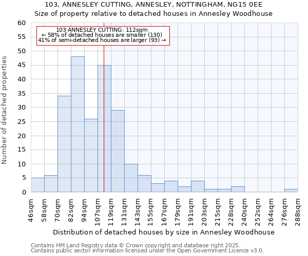103, ANNESLEY CUTTING, ANNESLEY, NOTTINGHAM, NG15 0EE: Size of property relative to detached houses houses in Annesley Woodhouse