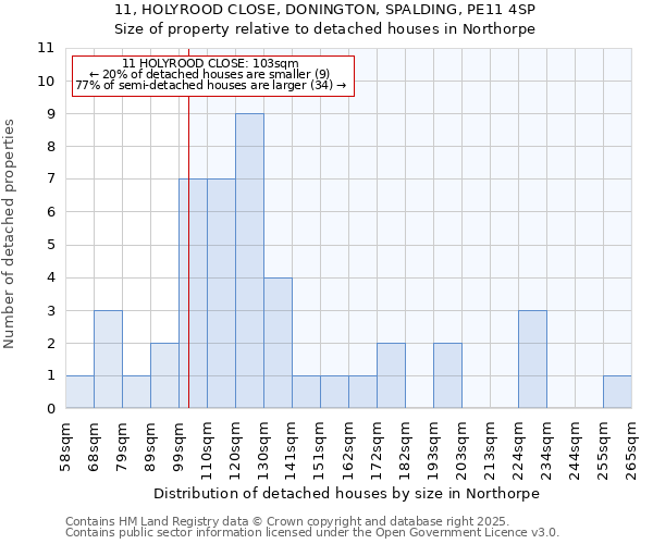 11, HOLYROOD CLOSE, DONINGTON, SPALDING, PE11 4SP: Size of property relative to detached houses houses in Northorpe