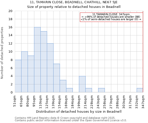 11, TAMARIN CLOSE, BEADNELL, CHATHILL, NE67 5JE: Size of property relative to detached houses houses in Beadnell