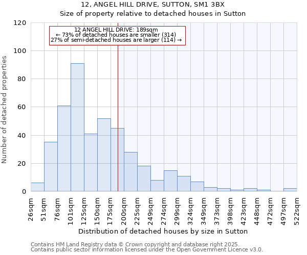 12, ANGEL HILL DRIVE, SUTTON, SM1 3BX: Size of property relative to detached houses houses in Sutton