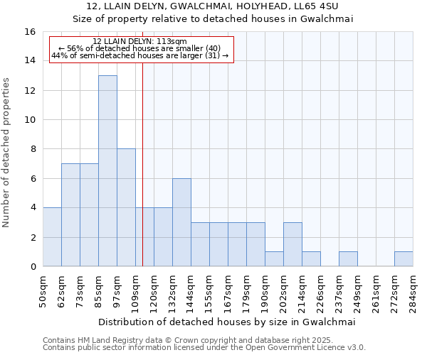 12, LLAIN DELYN, GWALCHMAI, HOLYHEAD, LL65 4SU: Size of property relative to detached houses houses in Gwalchmai