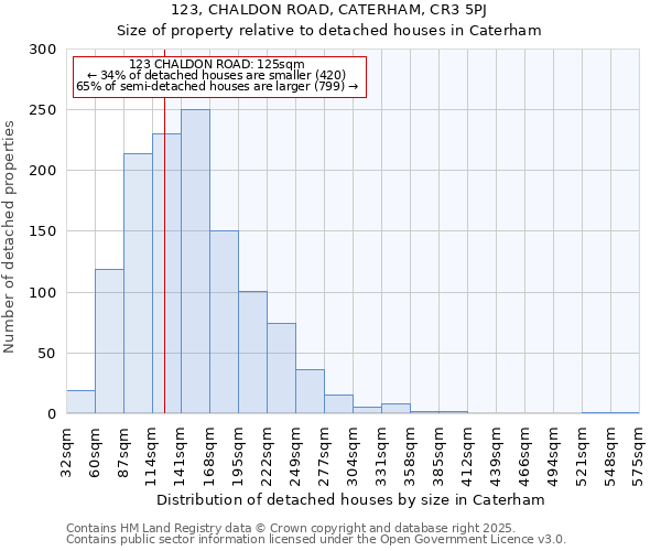 123, CHALDON ROAD, CATERHAM, CR3 5PJ: Size of property relative to detached houses houses in Caterham