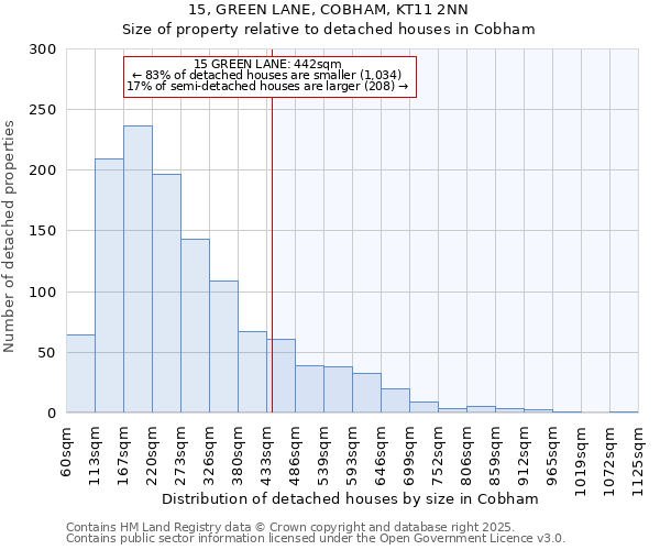 15, GREEN LANE, COBHAM, KT11 2NN: Size of property relative to detached houses houses in Cobham