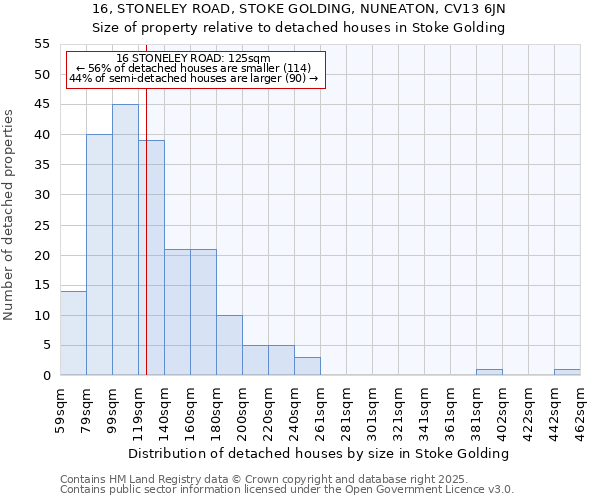 16, STONELEY ROAD, STOKE GOLDING, NUNEATON, CV13 6JN: Size of property relative to detached houses houses in Stoke Golding