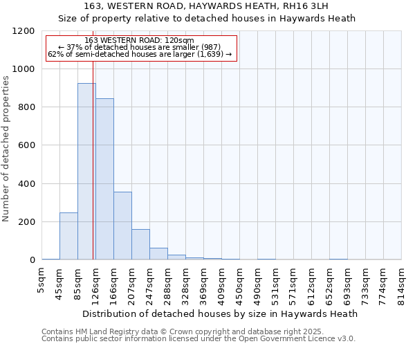163, WESTERN ROAD, HAYWARDS HEATH, RH16 3LH: Size of property relative to detached houses houses in Haywards Heath