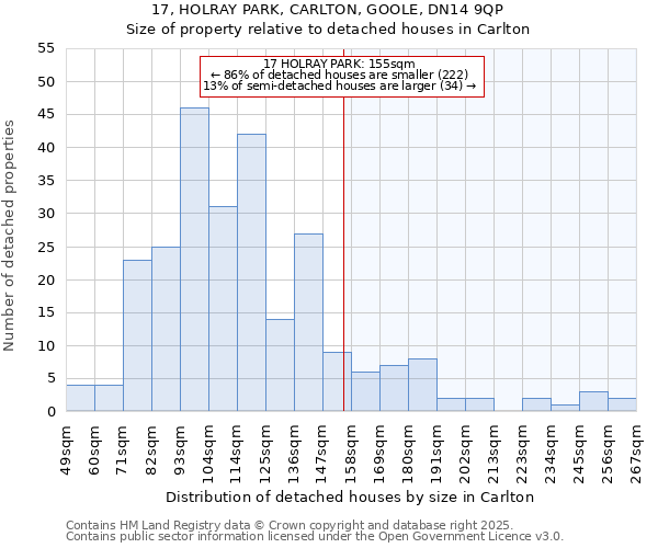 17, HOLRAY PARK, CARLTON, GOOLE, DN14 9QP: Size of property relative to detached houses houses in Carlton