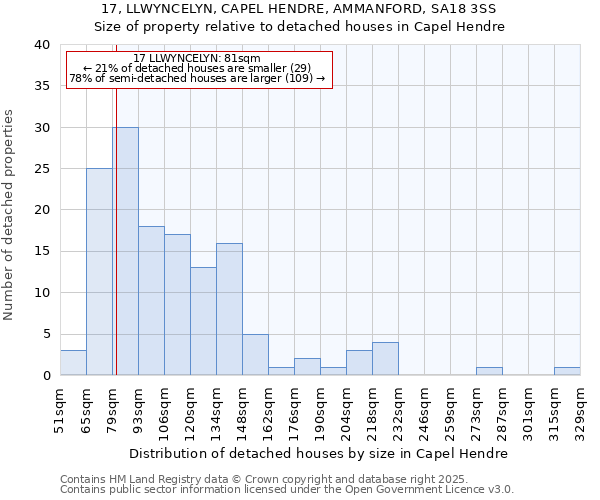 17, LLWYNCELYN, CAPEL HENDRE, AMMANFORD, SA18 3SS: Size of property relative to detached houses houses in Capel Hendre