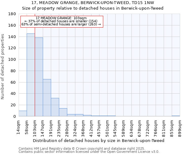 17, MEADOW GRANGE, BERWICK-UPON-TWEED, TD15 1NW: Size of property relative to detached houses houses in Berwick-upon-Tweed