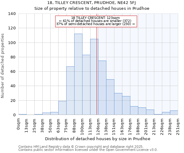18, TILLEY CRESCENT, PRUDHOE, NE42 5FJ: Size of property relative to detached houses houses in Prudhoe