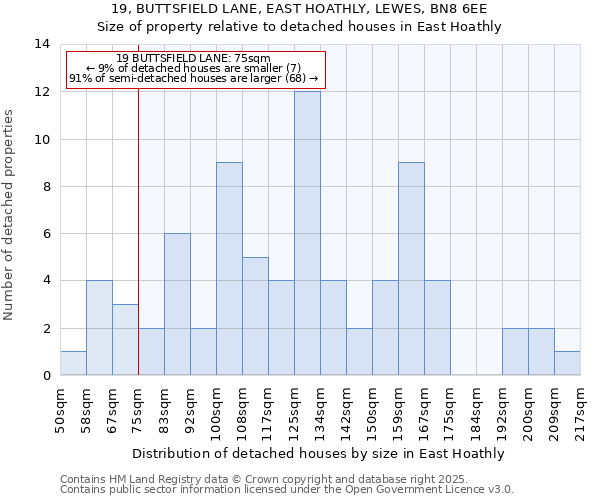 19, BUTTSFIELD LANE, EAST HOATHLY, LEWES, BN8 6EE: Size of property relative to detached houses houses in East Hoathly