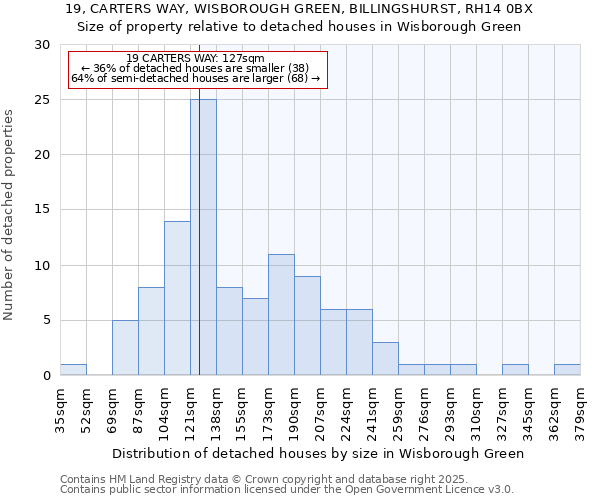 19, CARTERS WAY, WISBOROUGH GREEN, BILLINGSHURST, RH14 0BX: Size of property relative to detached houses houses in Wisborough Green