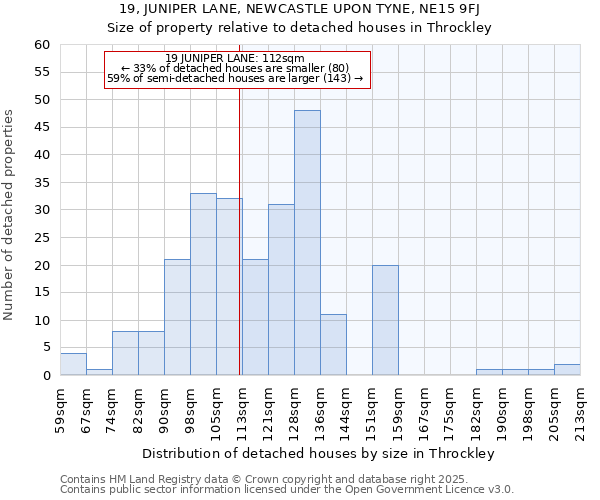 19, JUNIPER LANE, NEWCASTLE UPON TYNE, NE15 9FJ: Size of property relative to detached houses houses in Throckley