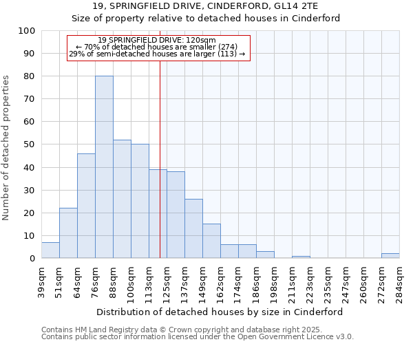 19, SPRINGFIELD DRIVE, CINDERFORD, GL14 2TE: Size of property relative to detached houses houses in Cinderford