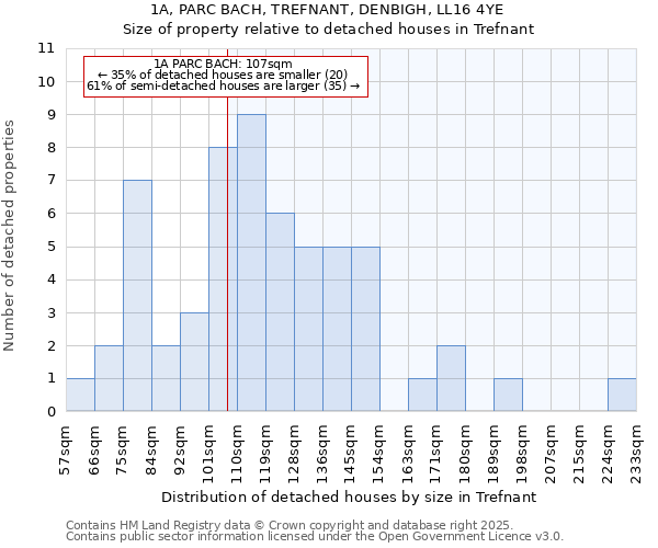 1A, PARC BACH, TREFNANT, DENBIGH, LL16 4YE: Size of property relative to detached houses houses in Trefnant