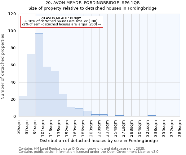 20, AVON MEADE, FORDINGBRIDGE, SP6 1QR: Size of property relative to detached houses houses in Fordingbridge