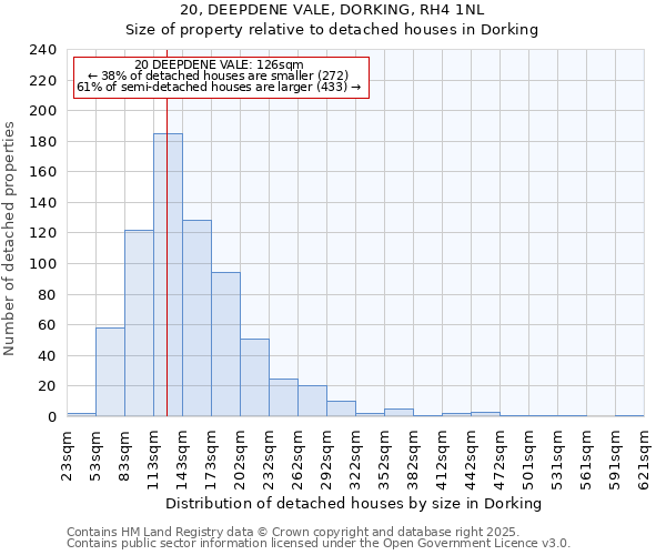 20, DEEPDENE VALE, DORKING, RH4 1NL: Size of property relative to detached houses houses in Dorking