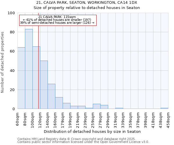 21, CALVA PARK, SEATON, WORKINGTON, CA14 1DX: Size of property relative to detached houses houses in Seaton