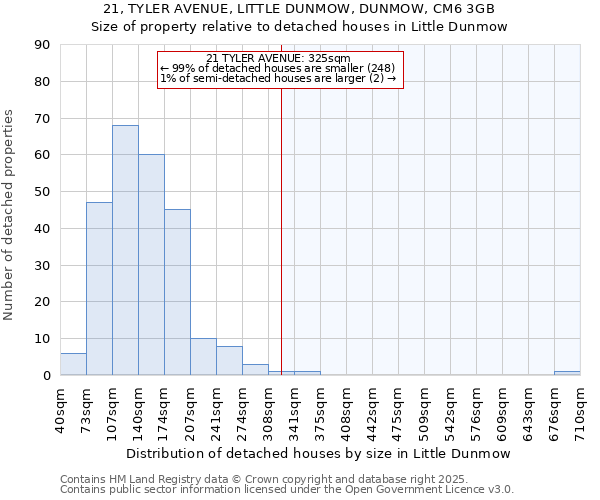 21, TYLER AVENUE, LITTLE DUNMOW, DUNMOW, CM6 3GB: Size of property relative to detached houses houses in Little Dunmow