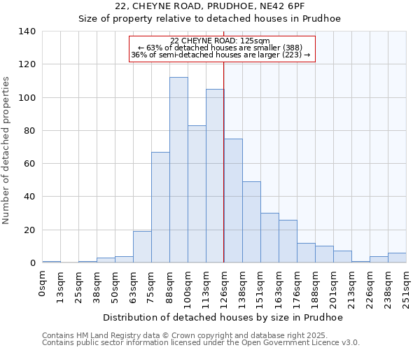 22, CHEYNE ROAD, PRUDHOE, NE42 6PF: Size of property relative to detached houses houses in Prudhoe