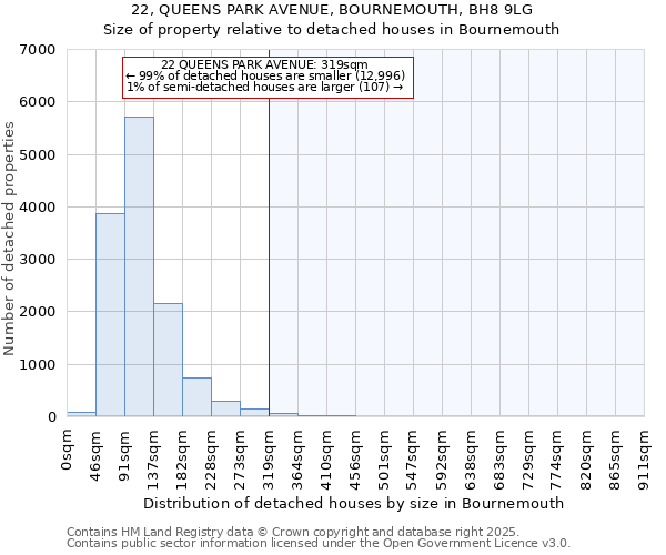 22, QUEENS PARK AVENUE, BOURNEMOUTH, BH8 9LG: Size of property relative to detached houses houses in Bournemouth
