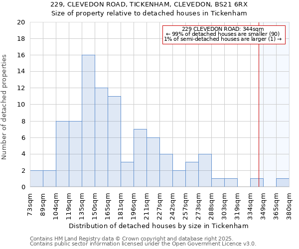 229, CLEVEDON ROAD, TICKENHAM, CLEVEDON, BS21 6RX: Size of property relative to detached houses houses in Tickenham