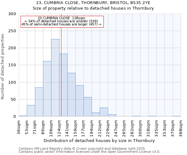 23, CUMBRIA CLOSE, THORNBURY, BRISTOL, BS35 2YE: Size of property relative to detached houses houses in Thornbury