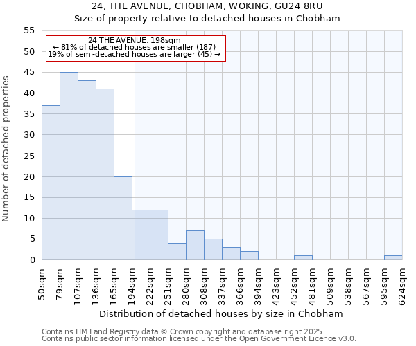 24, THE AVENUE, CHOBHAM, WOKING, GU24 8RU: Size of property relative to detached houses houses in Chobham