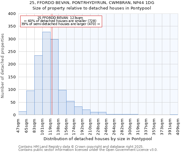 25, FFORDD BEVAN, PONTRHYDYRUN, CWMBRAN, NP44 1DG: Size of property relative to detached houses houses in Pontypool