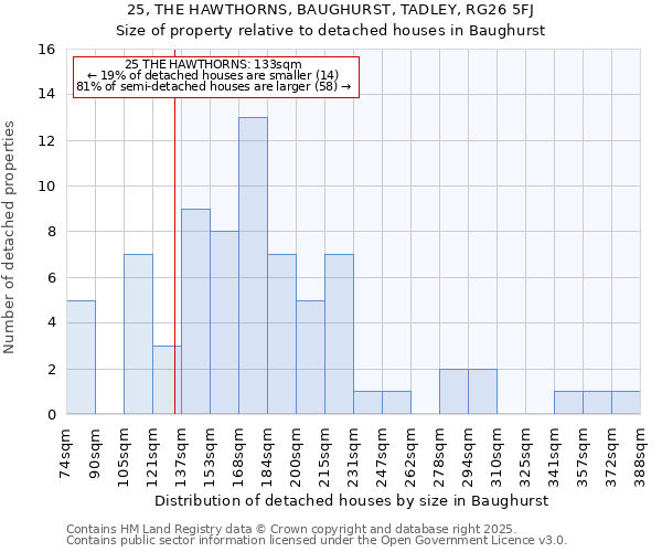 25, THE HAWTHORNS, BAUGHURST, TADLEY, RG26 5FJ: Size of property relative to detached houses houses in Baughurst