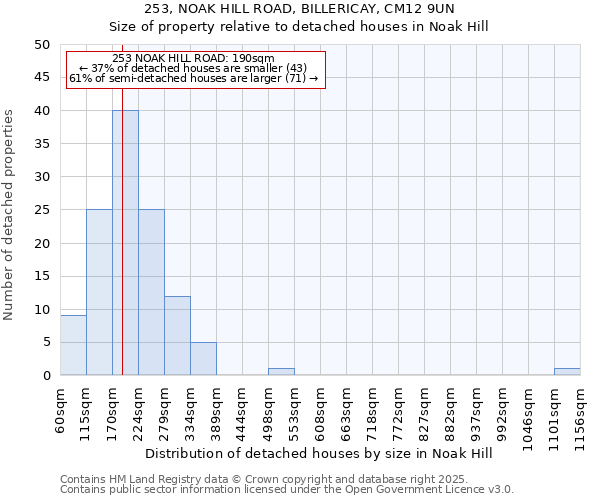 253, NOAK HILL ROAD, BILLERICAY, CM12 9UN: Size of property relative to detached houses houses in Noak Hill