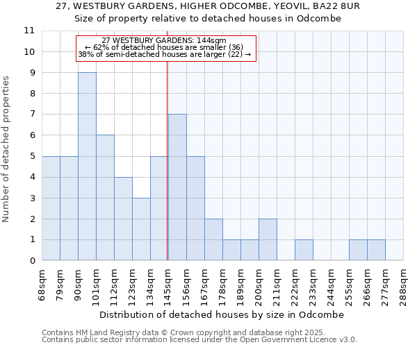 27, WESTBURY GARDENS, HIGHER ODCOMBE, YEOVIL, BA22 8UR: Size of property relative to detached houses houses in Odcombe