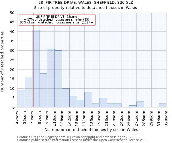 28, FIR TREE DRIVE, WALES, SHEFFIELD, S26 5LZ: Size of property relative to detached houses houses in Wales