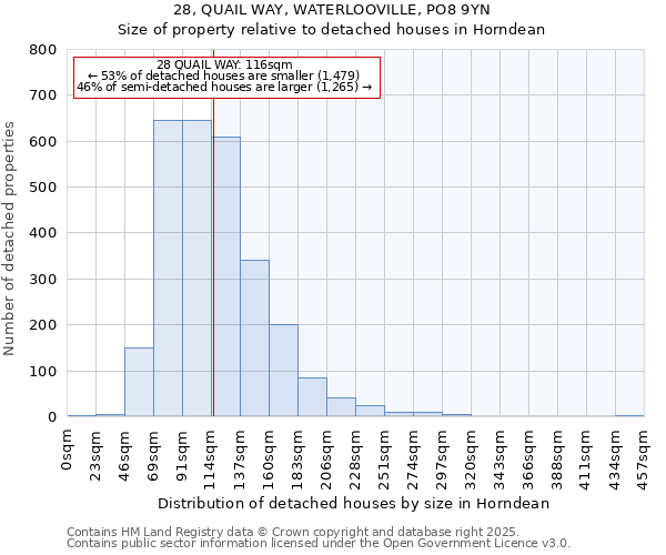 28, QUAIL WAY, WATERLOOVILLE, PO8 9YN: Size of property relative to detached houses houses in Horndean