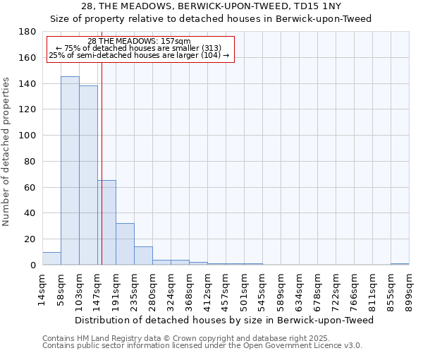 28, THE MEADOWS, BERWICK-UPON-TWEED, TD15 1NY: Size of property relative to detached houses houses in Berwick-upon-Tweed