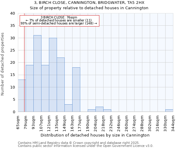 3, BIRCH CLOSE, CANNINGTON, BRIDGWATER, TA5 2HX: Size of property relative to detached houses houses in Cannington