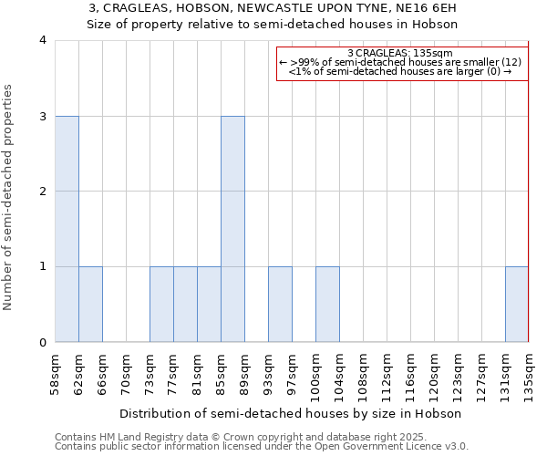 3, CRAGLEAS, HOBSON, NEWCASTLE UPON TYNE, NE16 6EH: Size of property relative to semi-detached houses houses in Hobson